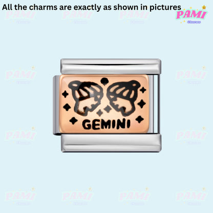 Pami Charms Italian Charms Gemini Design with Two Hands and Stars for Personalised Bracelets