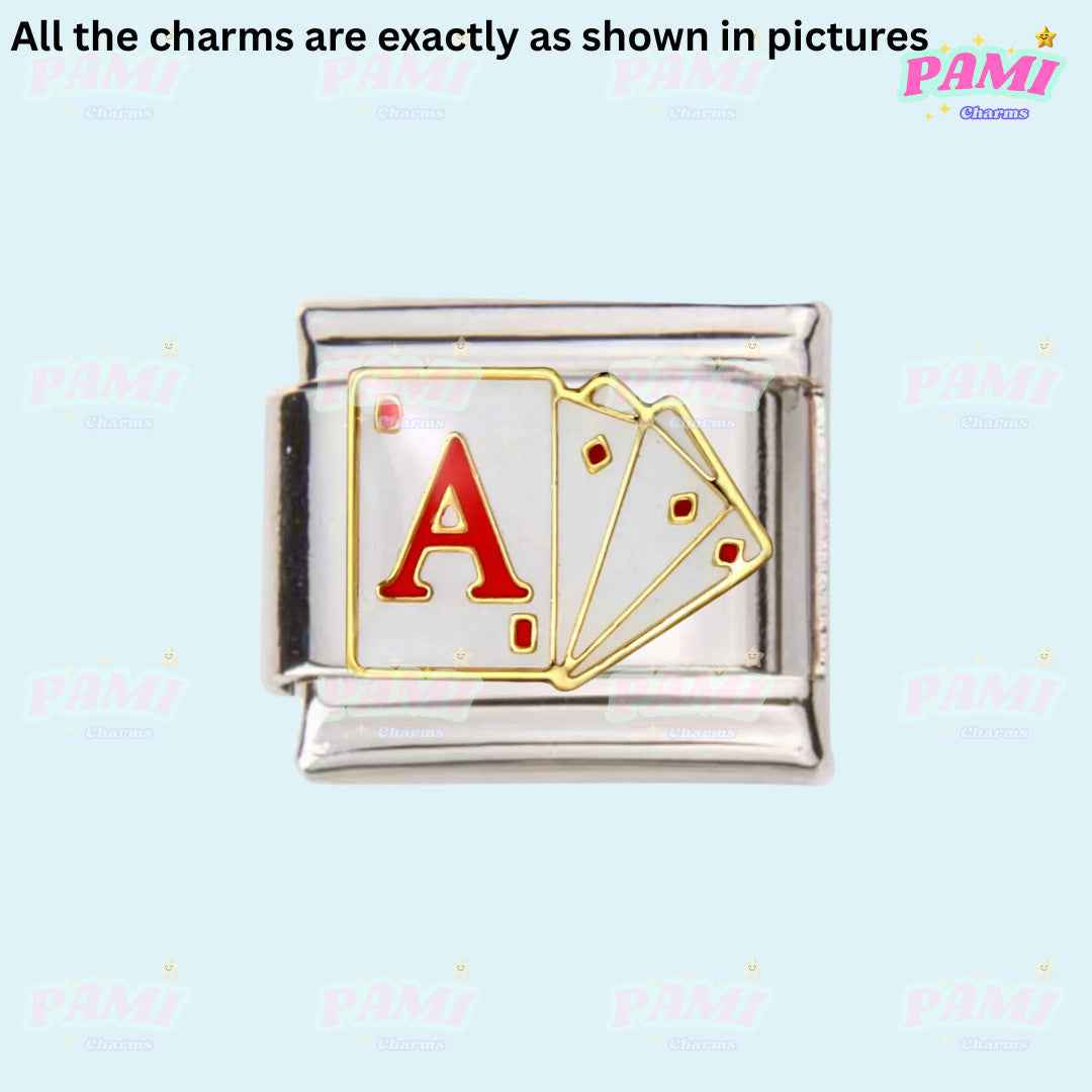 Pami Charms silver Italian charms featuring a red ace playing card design with gold detailing
