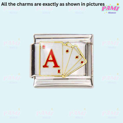 Pami Charms silver Italian charms featuring a red ace playing card design with gold detailing