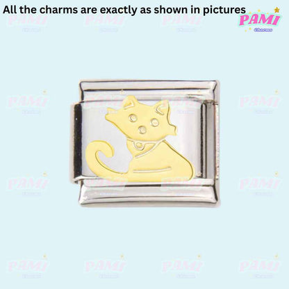 Pami Charms silver and gold cat figure italian charms for bracelets