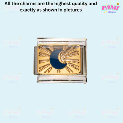 Pami Charms gold and blue moon design italian charms high quality rectangular charm