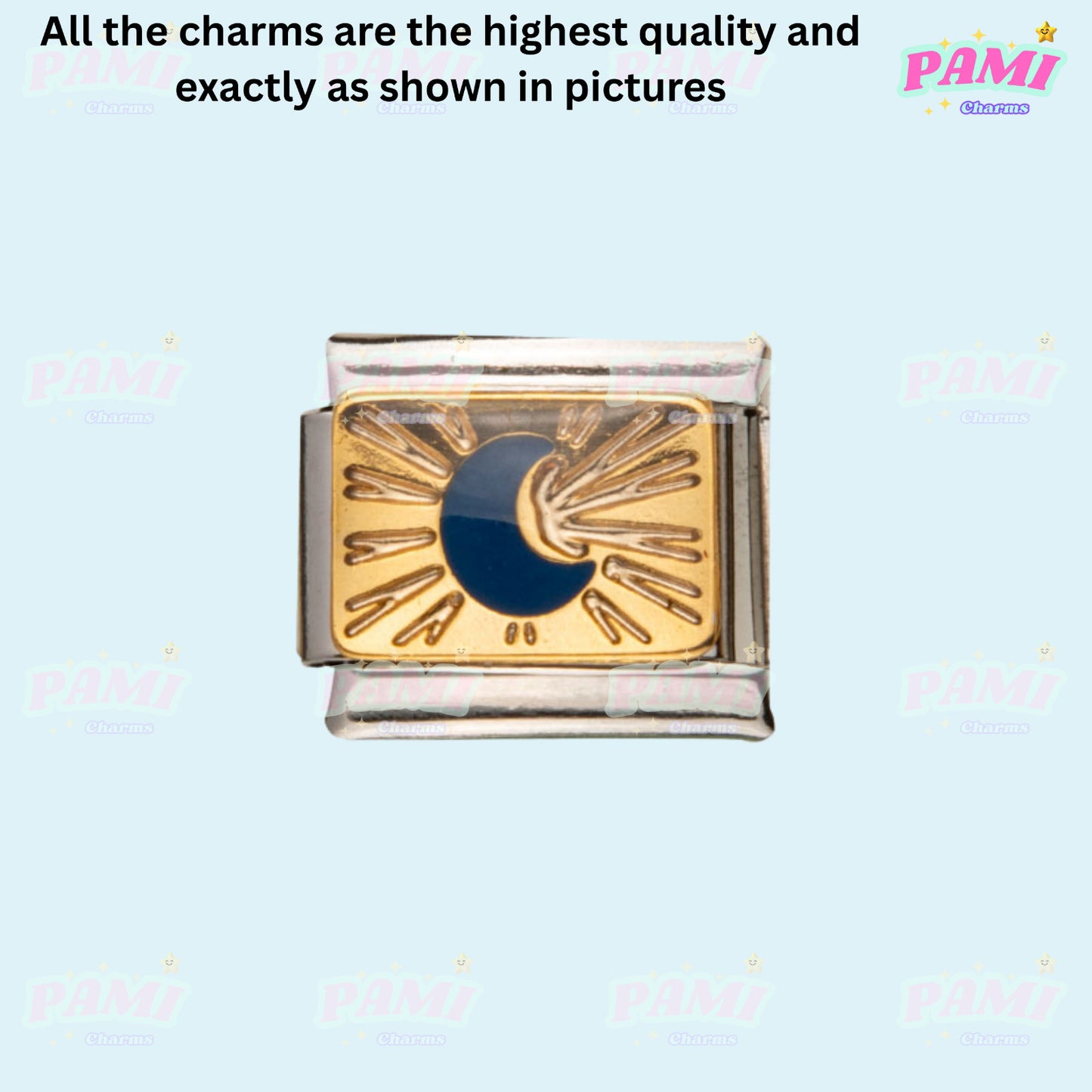 Pami Charms gold and blue moon italian charms with sunray design and high-quality finish