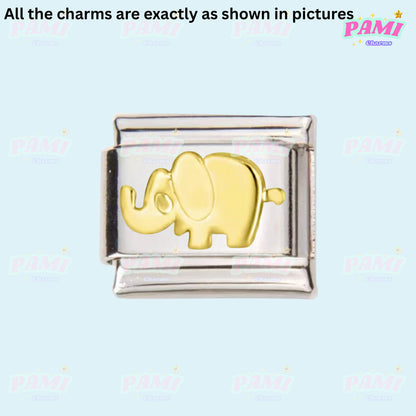 Pami Charms Italian charms featuring a silver link with a gold elephant design