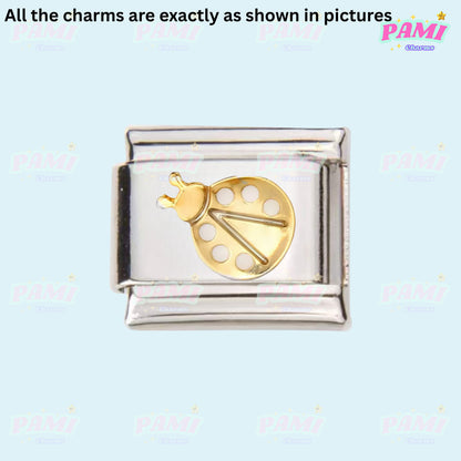 Pami Charms Italian charms silver link with gold ladybug design for customizable bracelets