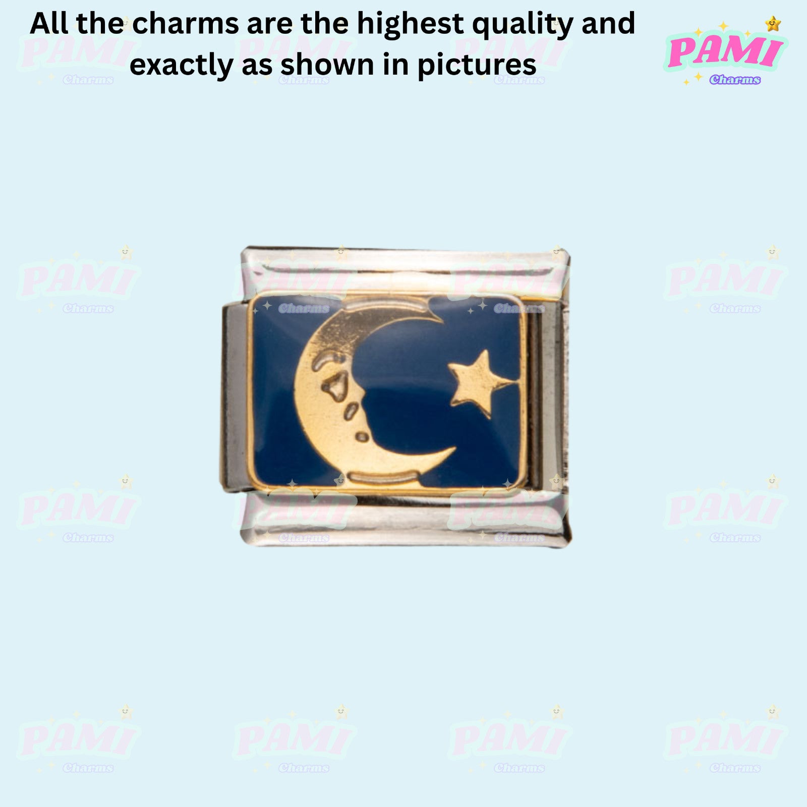 Pami Charms Italian charms moon and star design in gold and navy blue enamel