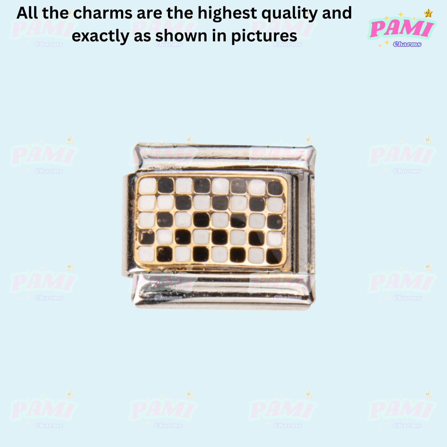 Pami Charms black and white checkered Italian charms with silver finish