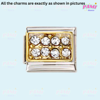 Pami Charms gold and silver italian charms with clear crystals for stylish jewellery designs