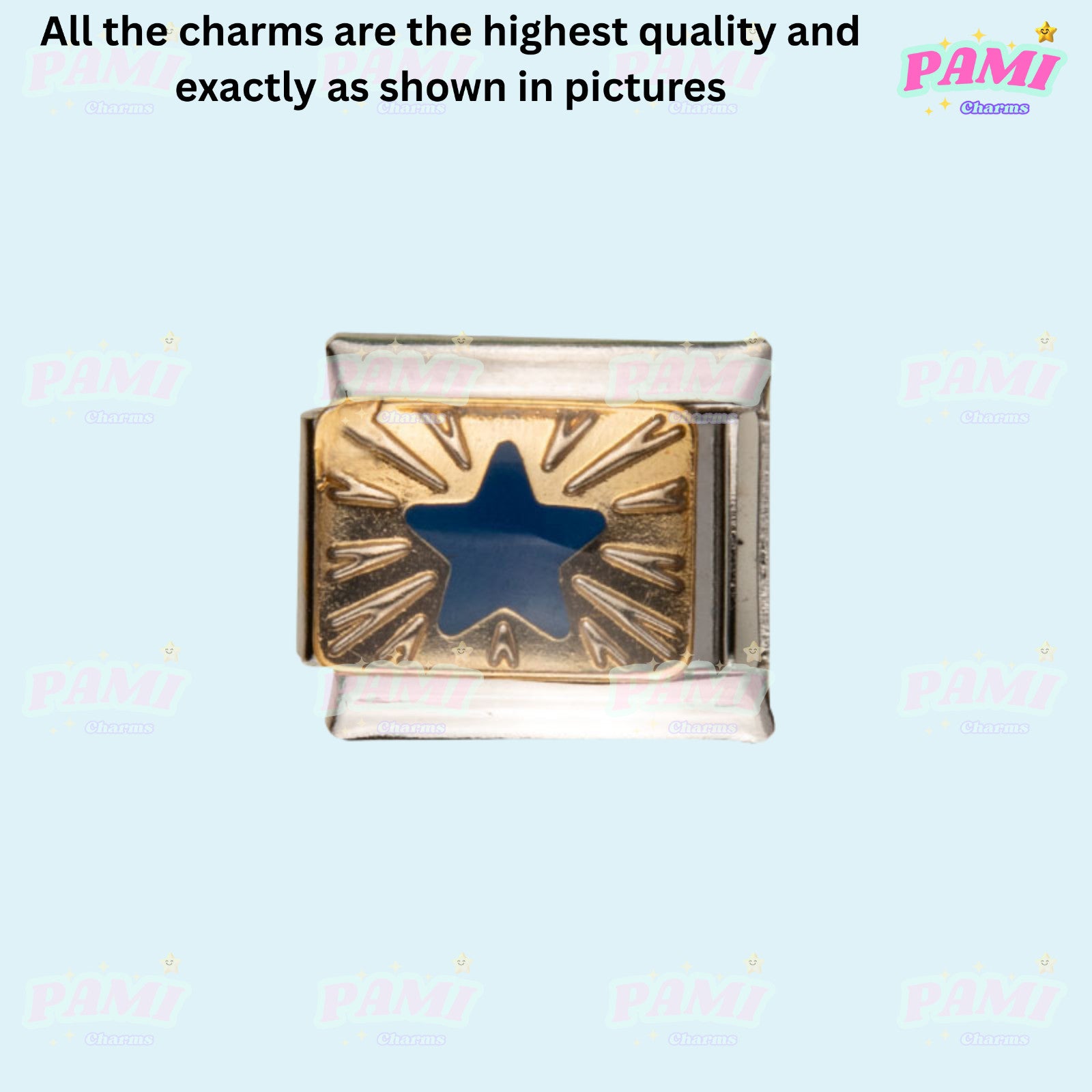 Pami Charms Italian charms featuring a gold and blue star design with high-quality finish
