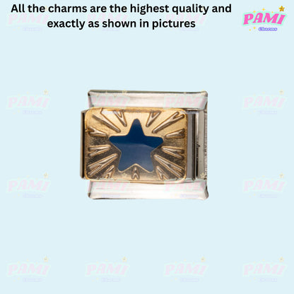 Pami Charms Italian charms featuring a gold and blue star design with high-quality finish