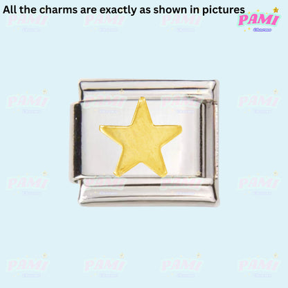 Silver Italian charms with a gold star in the centre from Pami Charms collection