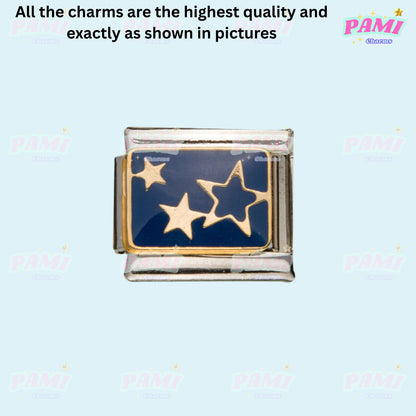 Pami Charms Italian charms with gold star design on navy blue background