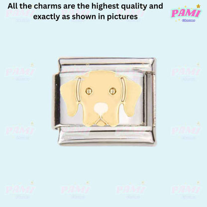 Pami Charms Italian charms dog face design silver and gold tone charm link