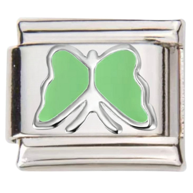 Pami Charms silver Italian charms with green butterfly design for bracelet customization