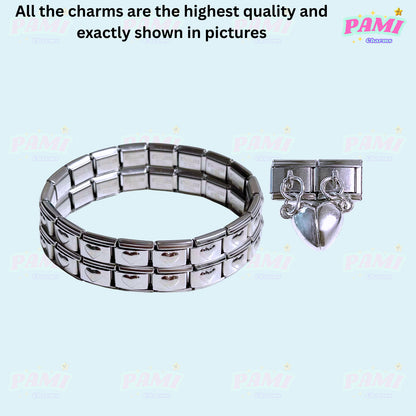 Pami Charms silver Italian charms bracelet with heart-shaped charm piece