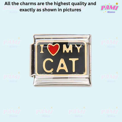 Pami Charms Italian charms I love my cat black and gold enamel charm
