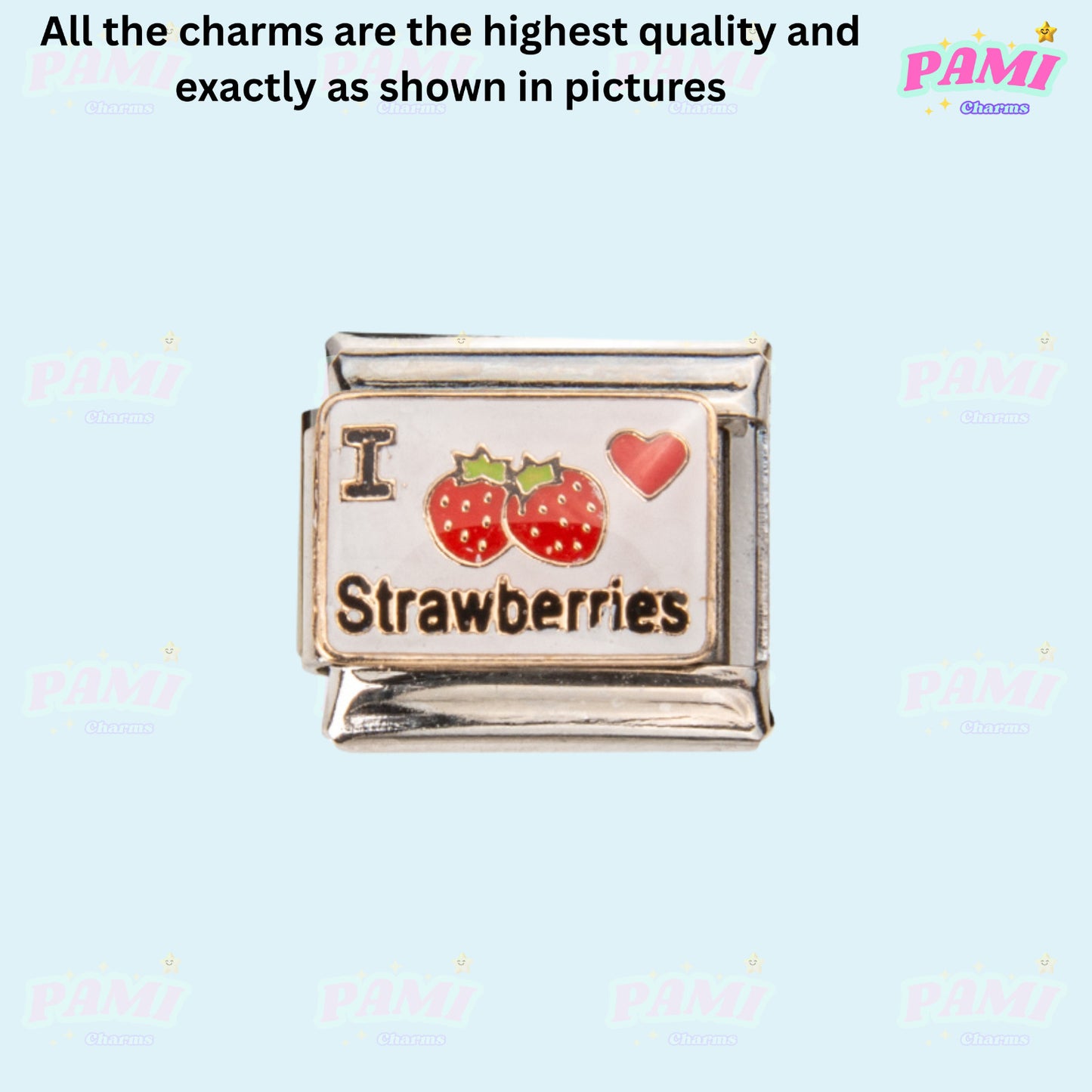 Pami Charms Italian charms silver link with I love strawberries design