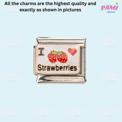 Pami Charms Italian charms silver link with I love strawberries design