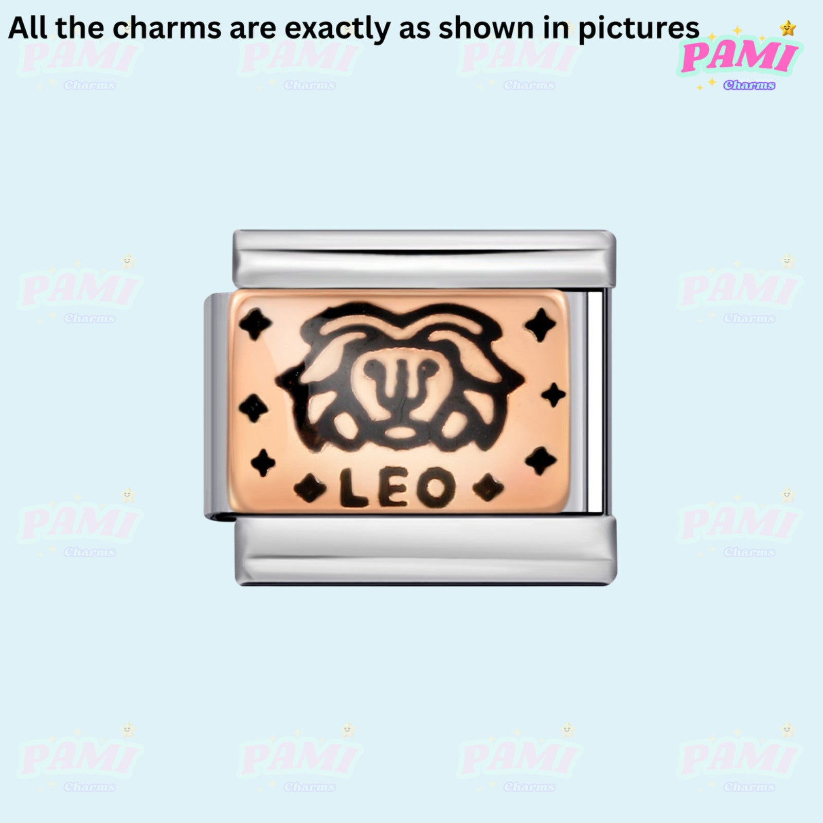 Pami Charms Leo Italian Charm with a Lion Design and Gold Accent for Zodiac Fans