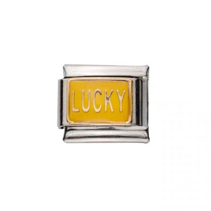 Pami Charms silver Italian charms with yellow enamel and lucky inscription for bracelet