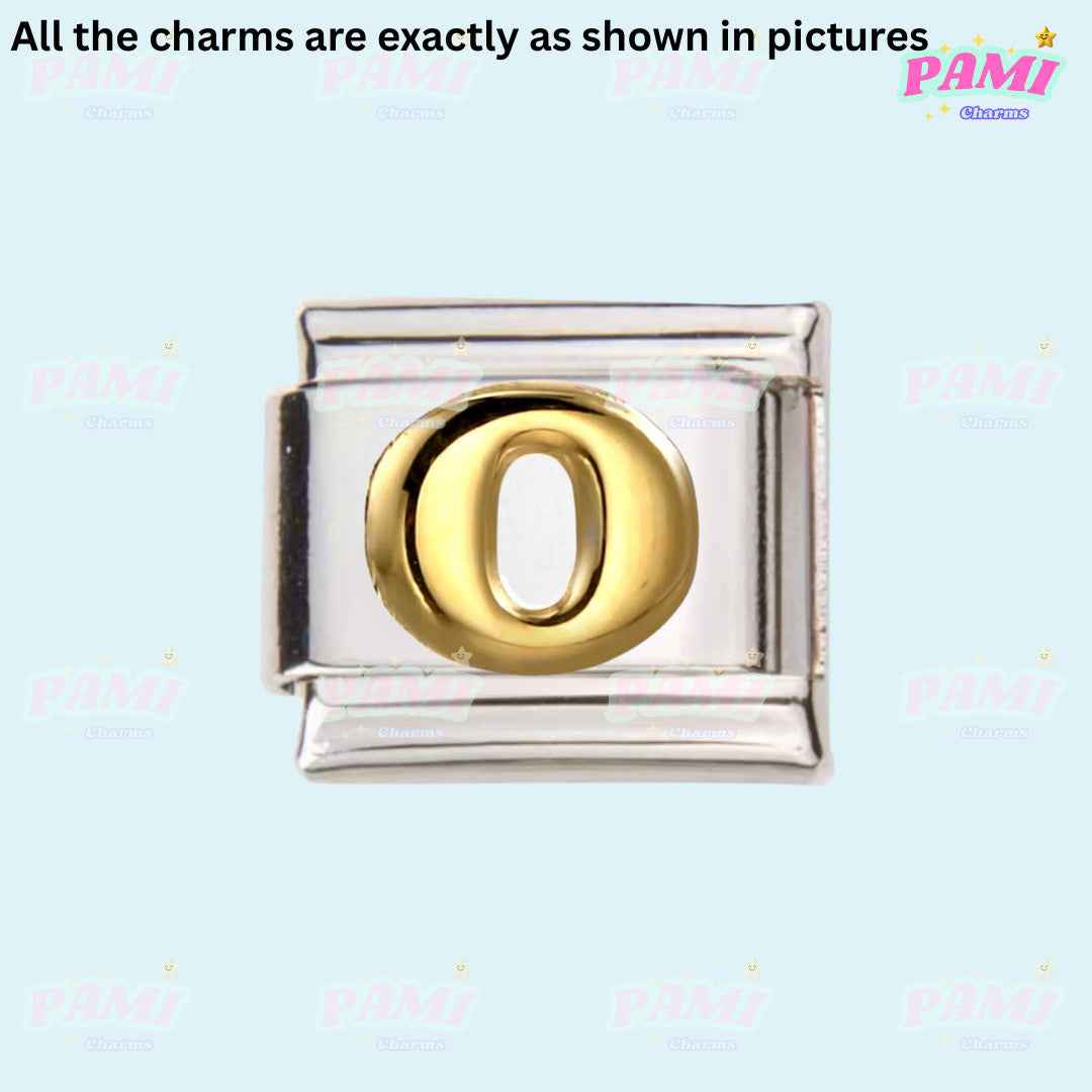 Pami Charms Italian charms silver link with gold letter O for bracelet customization