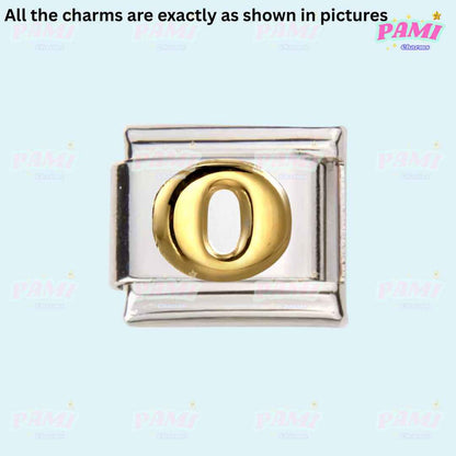 Pami Charms Italian charms silver link with gold letter O for bracelet customization