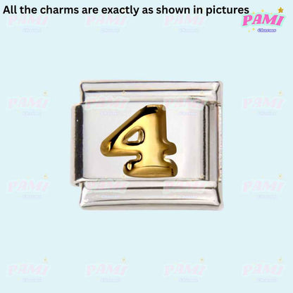 Pami Charms Italian charms silver link with gold number 4 detail for charm bracelets