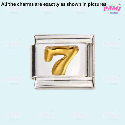 Pami Charms Italian charms featuring a silver and gold number 7 design bead