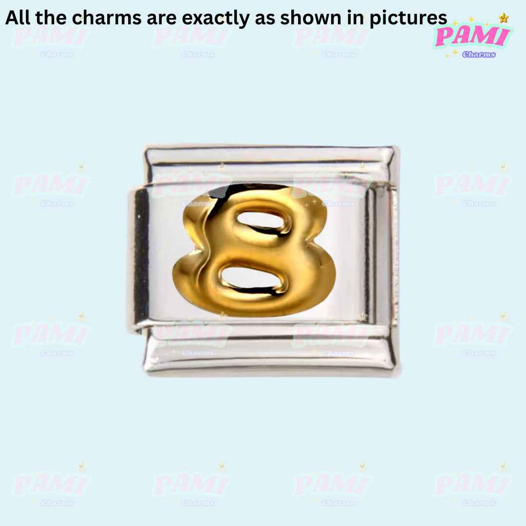 Pami Charms silver Italian charms with golden number 8 detail for personalised bracelets
