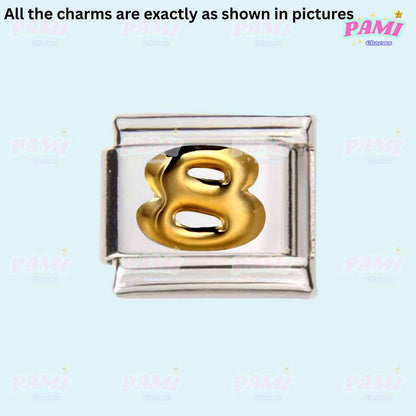 Pami Charms silver Italian charms with golden number 8 detail for personalised bracelets