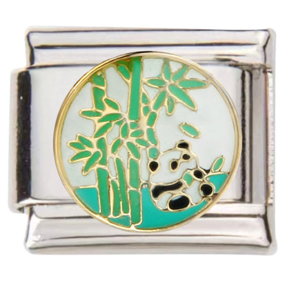 Pami Charms Italian charms featuring a panda and bamboo design with green and gold accents