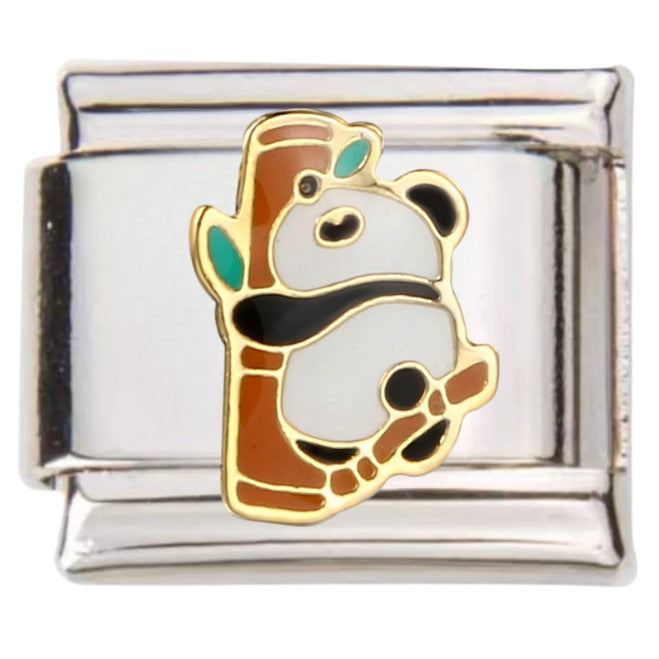 Pami Charms Italian charms with gold and enamel panda bear design on silver link