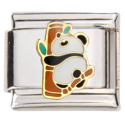 Pami Charms Italian charms with gold and enamel panda bear design on silver link