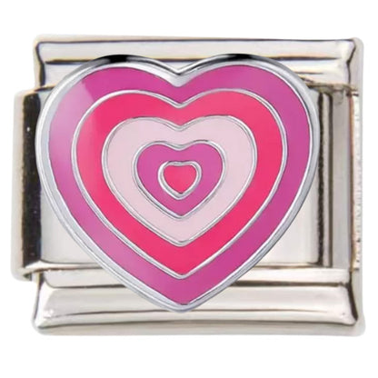 Pami Charms pink and red heart design italian charms with layered enamel detailing