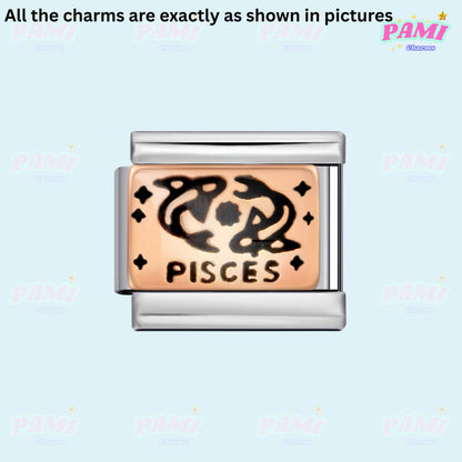 Pami Charms Italian charms featuring a Pisces design with two fish and decorative elements