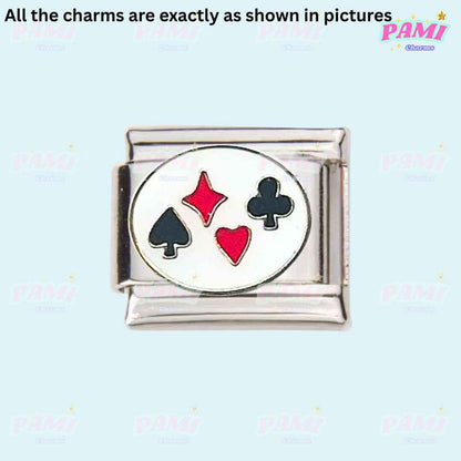 Pami Charms Italian charms featuring a silver link with red and black card suit symbols design