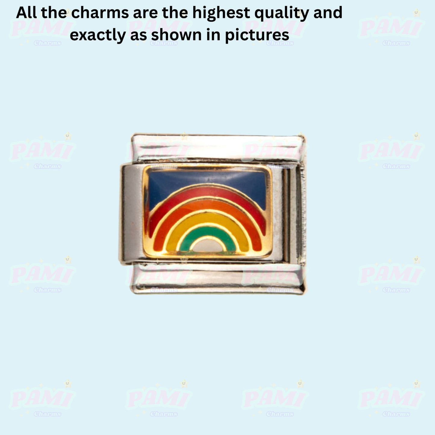 Pami Charms Italian charms silver link with colorful rainbow design for customizable bracelets