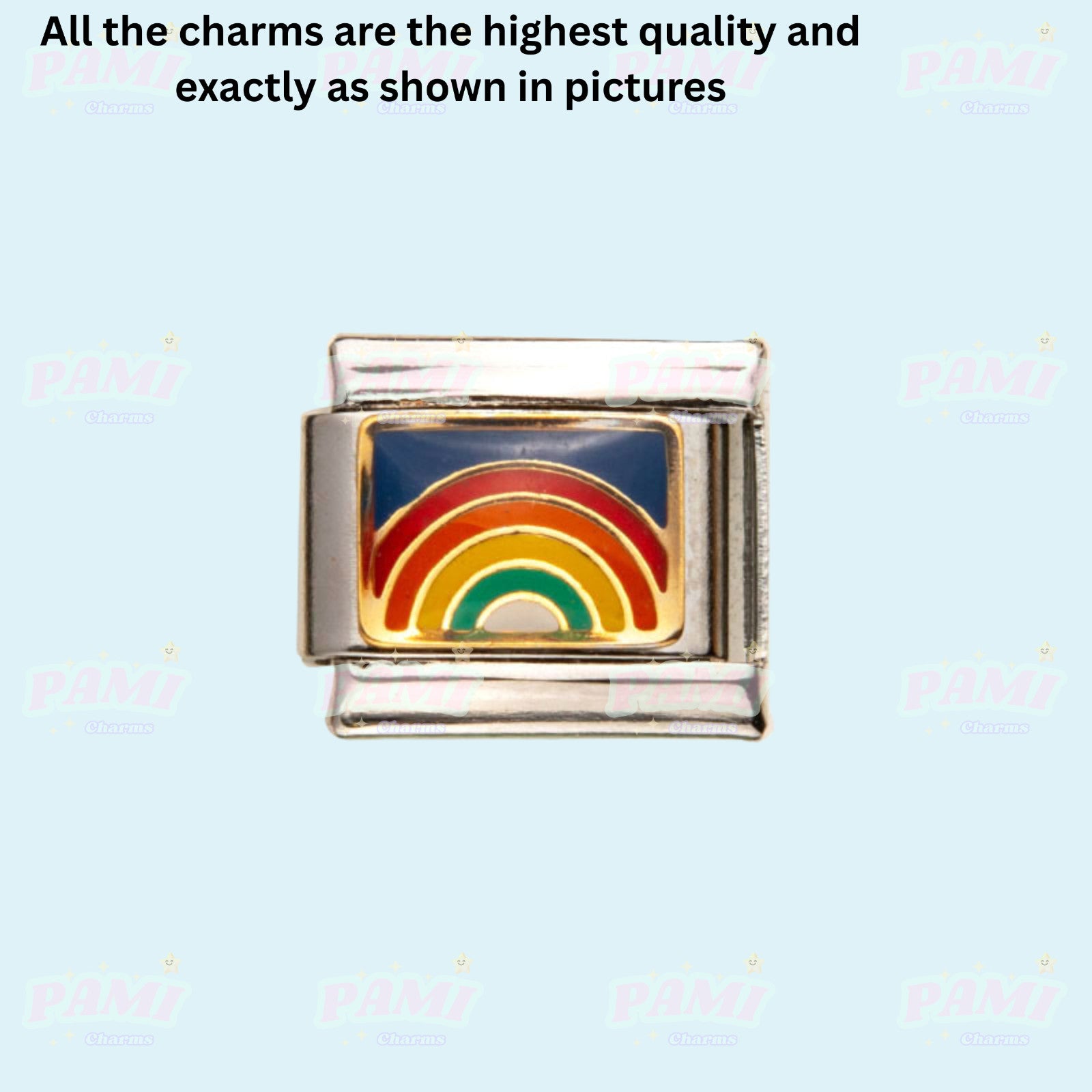Pami Charms Italian charms silver link with colorful rainbow design for customizable bracelets