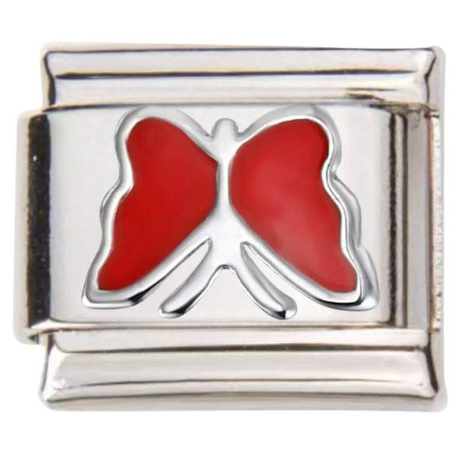 Pami Charms silver Italian charm with red butterfly design on polished metal