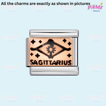Pami Charms Italian Charms Sagittarius Design with Eye and Zodiac Symbols