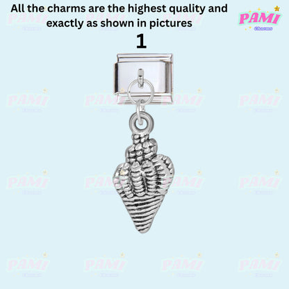 Silver shell pendant charm from Pami Charms showcasing unique design in italian charms collection