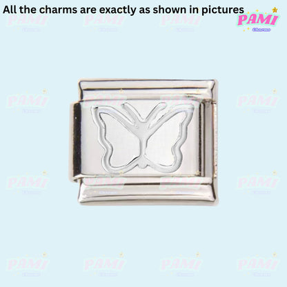 Silver Italian charms with butterfly cutout design by Pami Charms