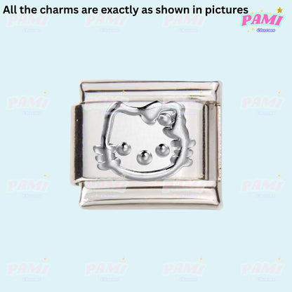 Silver Hello Kitty italian charms by Pami Charms with detailed embossed face design