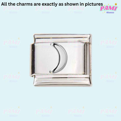 Pami Charms silver Italian charms featuring a crescent moon design on a rectangular base