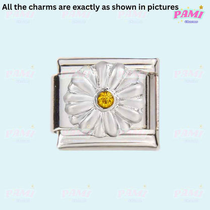 Pami Charms silver flower charm with yellow centre for Italian charms bracelet