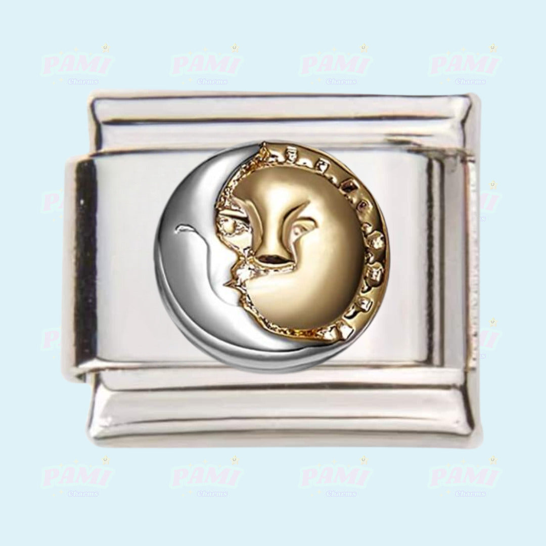 Pami Charms silver and gold moon face italian charms for personalised bracelet links