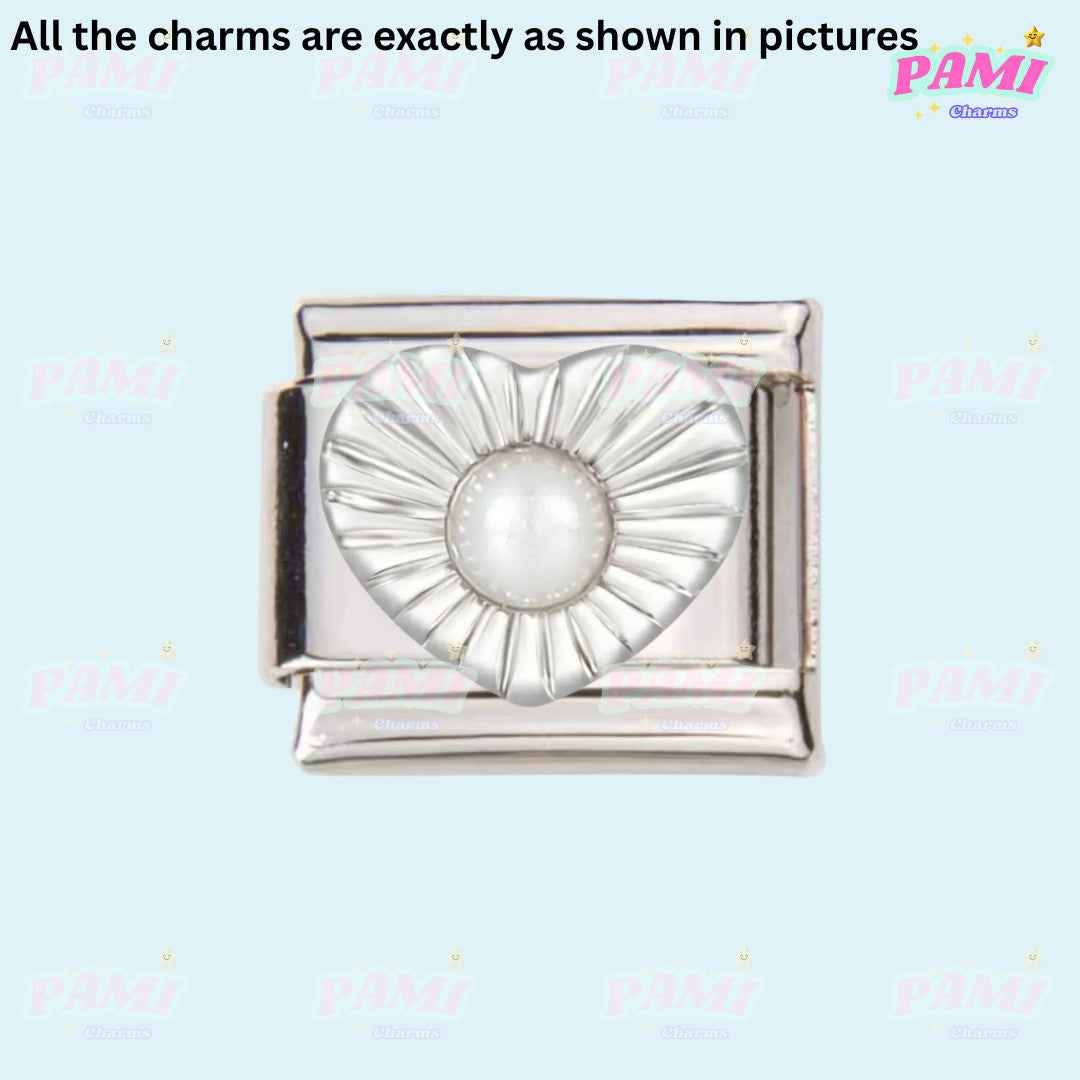 Pami Charms silver italian charms with heart and pearl design for Italian charm bracelets