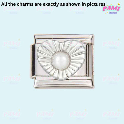 Pami Charms silver italian charms with heart and pearl design for Italian charm bracelets