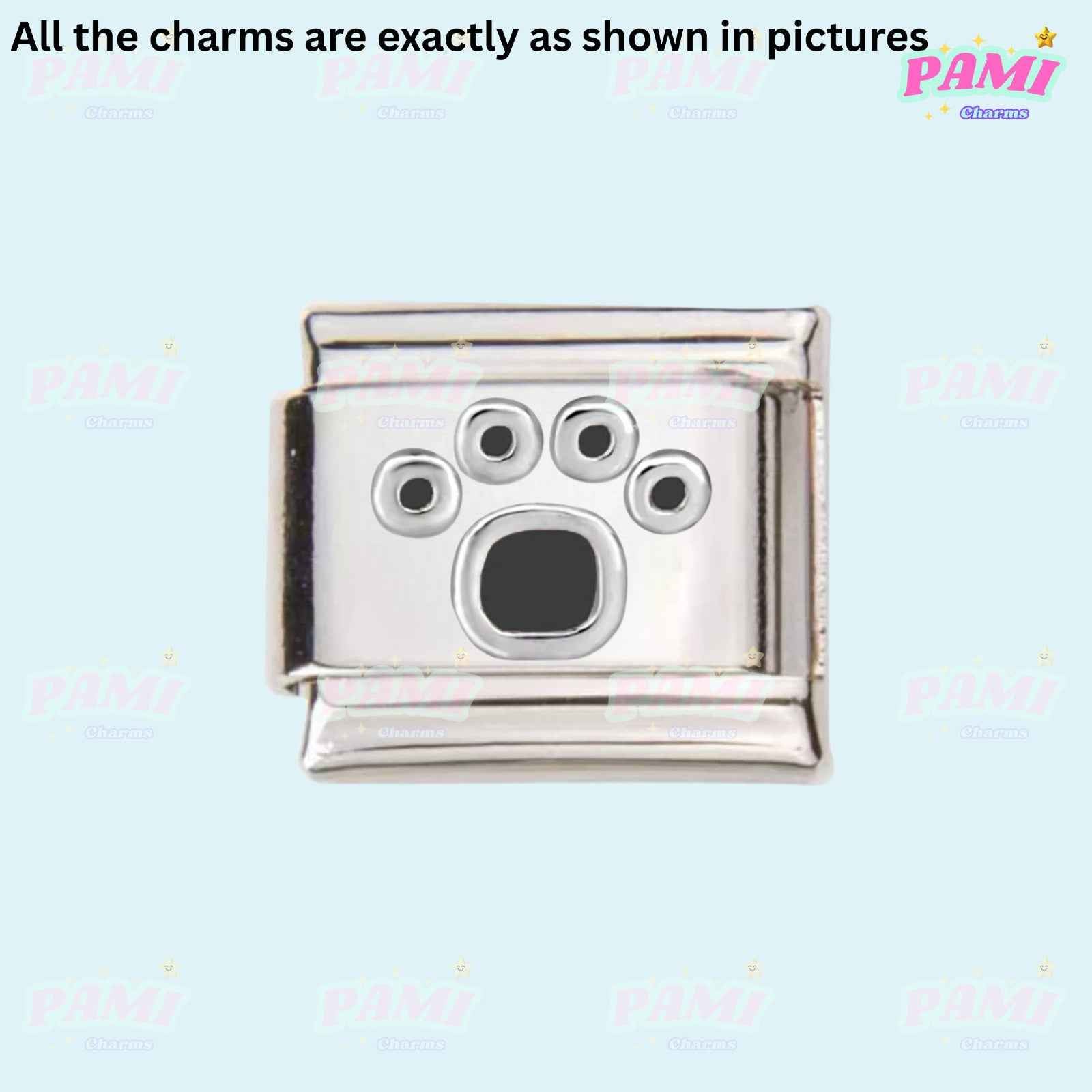 Pami Charms silver Italian charms with paw print design for customizable bracelets