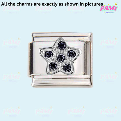 Pami Charms silver star charm with black stones for Italian charms bracelet