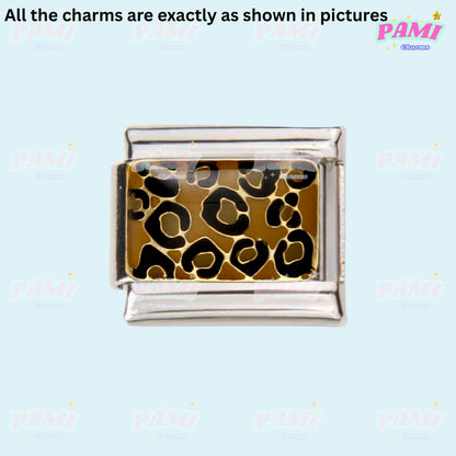Pami Charms Italian charms with leopard print design and silver frame